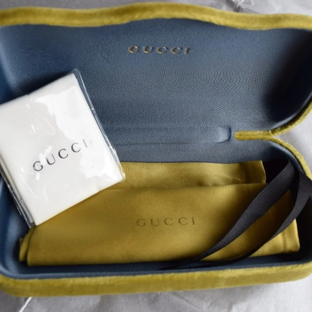 Gucci Mustard Yellow and Blue Sunglasses Case & Pouch Set